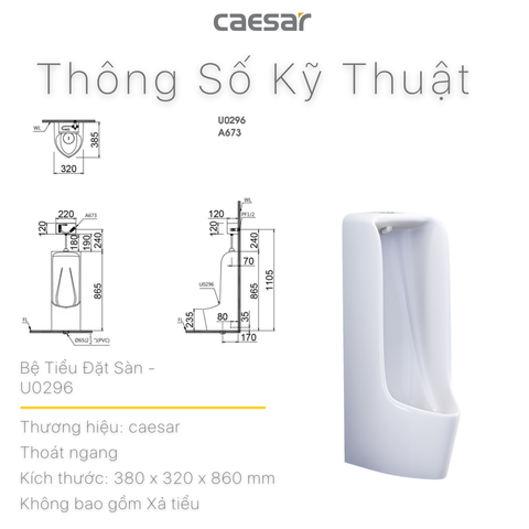 Bồn tiểu nam Caesar U0296 đặt sàn
