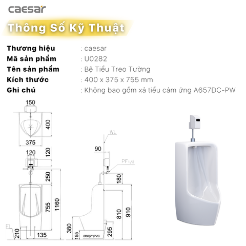 Bồn tiểu nam Caesar U0282 treo tường