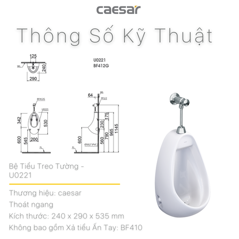Bồn tiểu nam Caesar U0221 treo tường