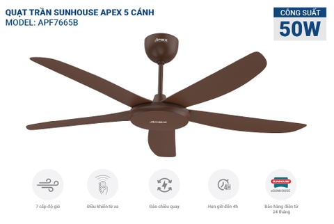 Quạt trần 5 cánh Sunhouse Apex APF7665B