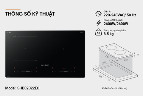 Bếp đôi điện từ Sunhouse SHB82322EC