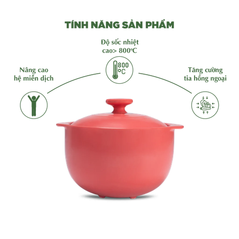 Nồi dưỡng sinh Vesta sứ Minh Long(Nồi tròn cao) 1.2 L + nắp (CK) - Màu Đỏ 2