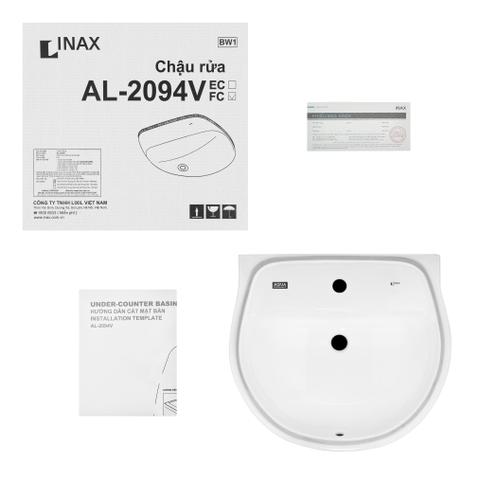 Lavabo chậu rửa mặt INAX AL-2094V âm bàn 3 lỗ (AL-2094V)