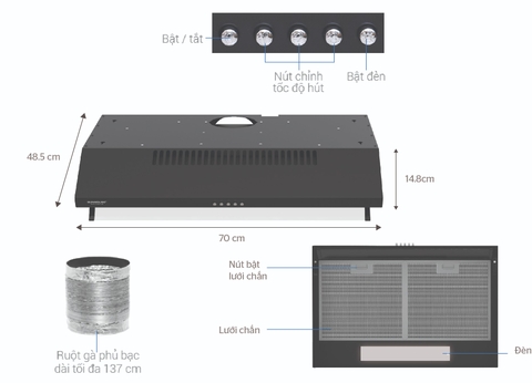 Máy hút mùi kính thẳng Sunhouse SHB6118B