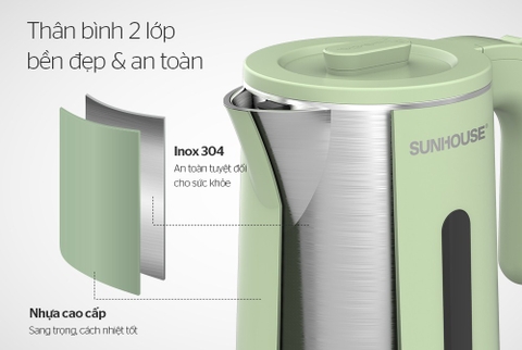 Ấm siêu tốc Inox 2 lớp 1.8L Sunhouse SHD1353
