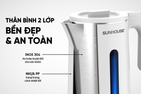Ấm siêu tốc Inox 2 lớp 1.8L Sunhouse SHD1351W