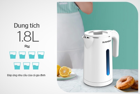 Ấm siêu tốc Inox 2 lớp 1.8L Sunhouse SHD1351W