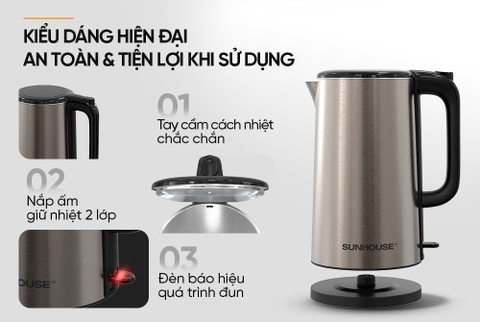 Ấm siêu tốc Inox 2 lớp 2L Sunhouse SHD1396
