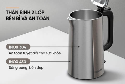Ấm siêu tốc Inox 2 lớp 2L Sunhouse SHD1396