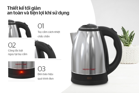 Ấm siêu tốc Inox 1.8L Happytime HTD1021