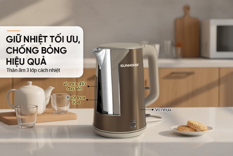 Ấm siêu tốc Inox 3 lớp 1.8L Sunhouse SHD1377