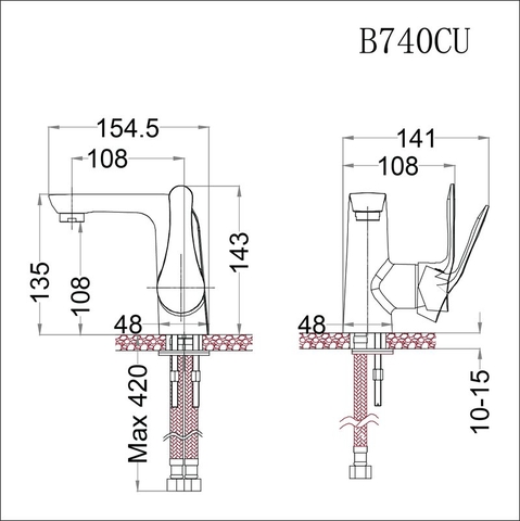 Vòi lavabo chậu rửa mặt Caesar B740CU nóng lạnh kèm nút xả nhấn