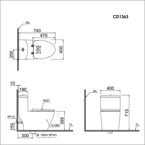 Bồn cầu 1 khối Caesar CD1363