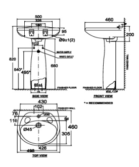 Lavabo chậu rửa mặt American Standard VF-0969.1H treo tường + chân dài VF-0901