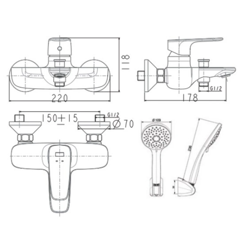Vòi sen tắm American WF-1711 nóng lạnh