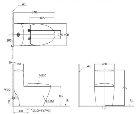 Bồn Cầu 1 khối CAESAR C1363F Nắp Rửa Điện Tử TAF610H