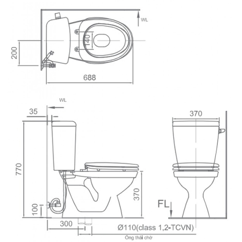 Bồn cầu 2 khối INAX C-117VAN xả gạt nắp êm (C117VAN)