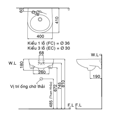 Lavabo chậu rửa mặt INAX L-282V treo tường (L-282V)