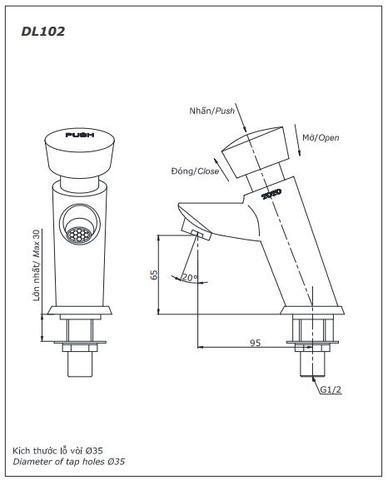 Vòi lavabo chậu rửa mặt TOTO DL102 nước lạnh tự ngắt