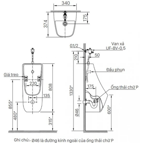 Bồn tiểu nam INAX AU-468V treo tường sứ chống bám bẩn AquaCeramic xả ngoài (AU468V)