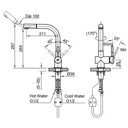 Vòi chậu rửa chén INAX SFV-1013SX đa năng nóng lạnh (SFV-1013SX)