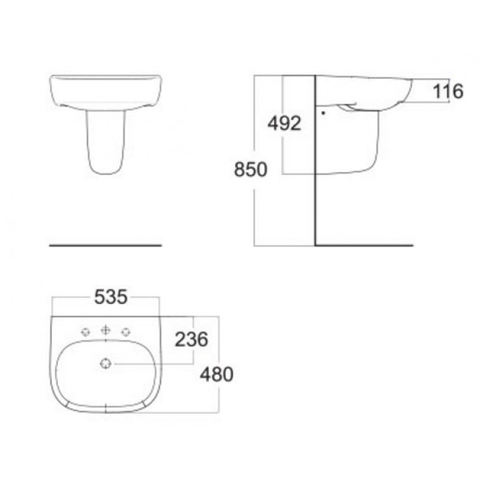Lavabo chậu rửa mặt American Standard 0955-WT treo tường + chân ngắn 0755-WT