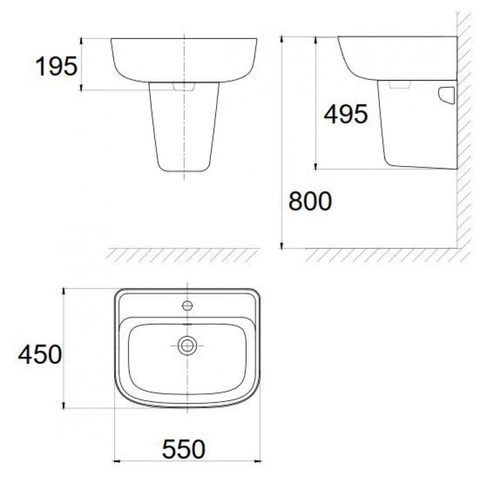 Lavabo chậu rửa mặt American Standard VF-0262 treo tường + chân ngắn VF-7062