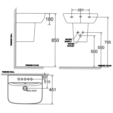 Lavabo rửa mặt American Standard WP-1511 treo tường + chân ngắn WT-0712