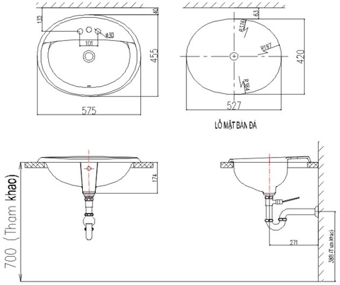 Lavabo chậu rửa mặt INAX L-2395V bán âm dương vành (L-2395V)