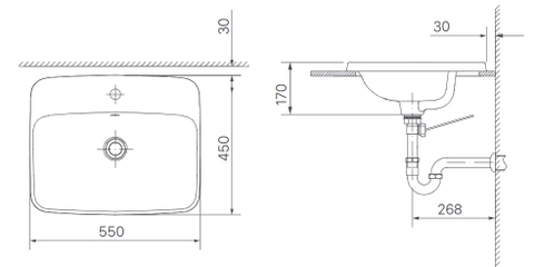 Lavabo chậu rửa mặt INAX L-2398V bán âm dương vành (L-2398V)