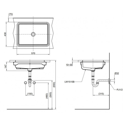 Lavabo chậu rửa mặt TOTO LW1535V#XW âm bàn men sứ chống bám bẩn