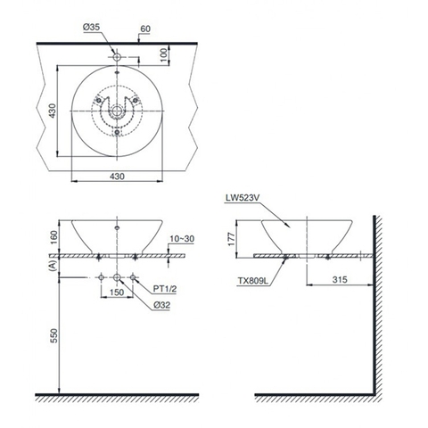 Lavabo chậu rửa mặt TOTO LT523S#XW đặt bàn sứ chống bám bẩn