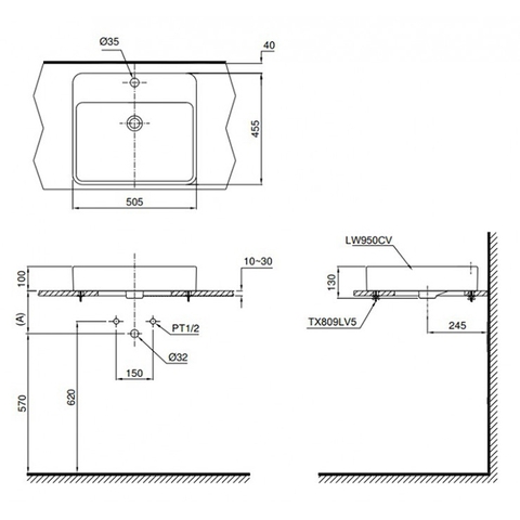 Lavabo chậu rửa mặt TOTO LT950C#XW đặt bàn sứ chống bám bẩn