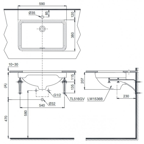 Lavabo chậu rửa mặt TOTO LW1536V#XW âm bàn sứ chống bám bẩn