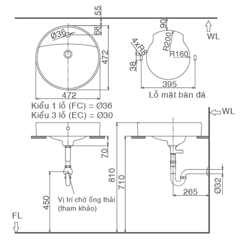 Lavabo chậu rửa mặt INAX L-294V đặt bàn (L294V)