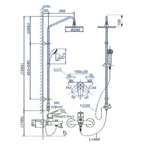 Sen cây tắm đứng nóng lạnh INAX BFV-1115S-3C (BFV1115S3C)