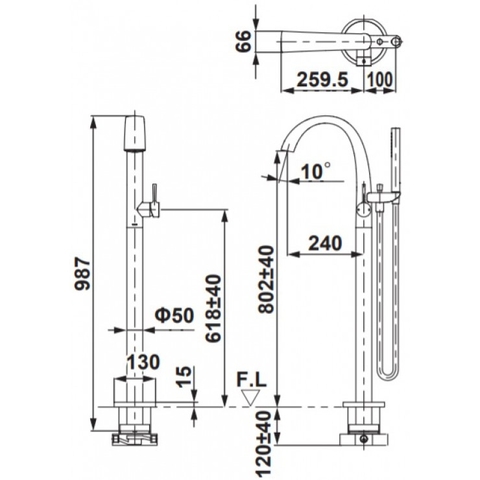 Bộ vòi sen gắn bồn tắm TOTO TBP01301A#BN/TBN01105B nóng lạnh