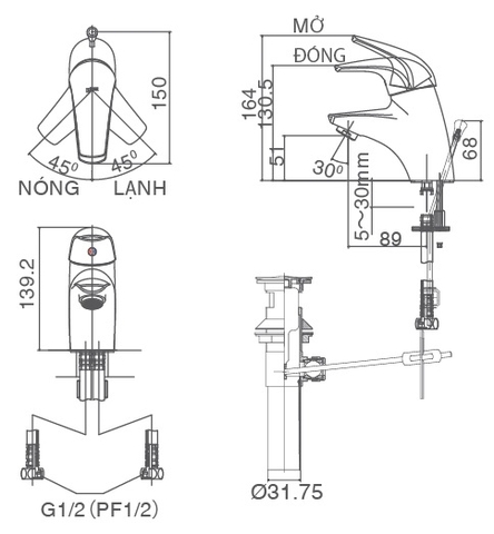 Vòi lavabo chậu rửa mặt INAX LFV-3002S nóng lạnh gật gù (LFV3002S)