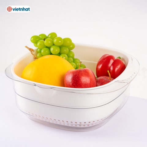 Bộ chậu rổ Nhật vuông đại Hokori nhựa Việt Nhật 2339
