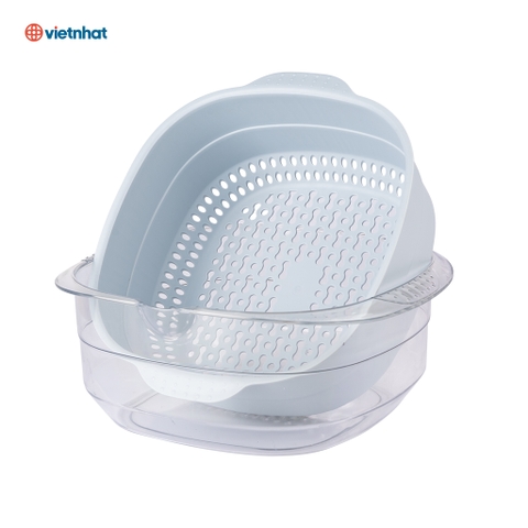 Bộ chậu rổ Nhật vuông trung Hokori nhựa Việt Nhật 2338