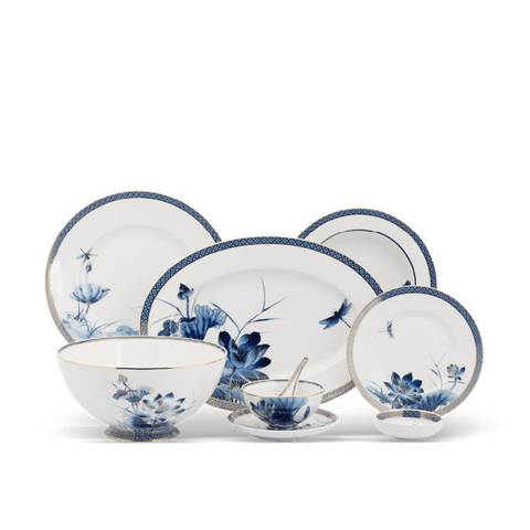 Bộ đồ ăn sứ Minh Long 10 người 48 sản phẩm - Hoàng Cung - Sen Vàng