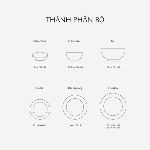 Bộ đồ ăn sứ Minh Long 22 sản phẩm - Jasmine - Chỉ Vàng