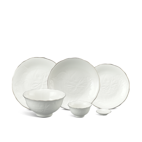 Bộ đồ ăn sứ Minh Long 22 sản phẩm - Sen IFP - Chỉ Bạch Kim