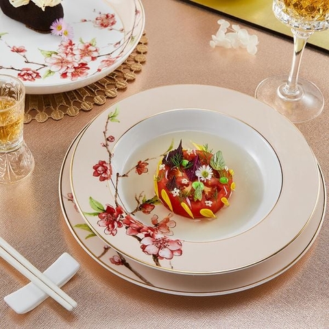 Bộ đồ ăn sứ Minh Long 23 sản phẩm - Camellia - Hoa Đào