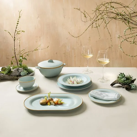 Bộ đồ ăn sứ Minh Long 30 sản phẩm - Cordon - Men Ngọc Sương Mờ (Trang trí Vàng)