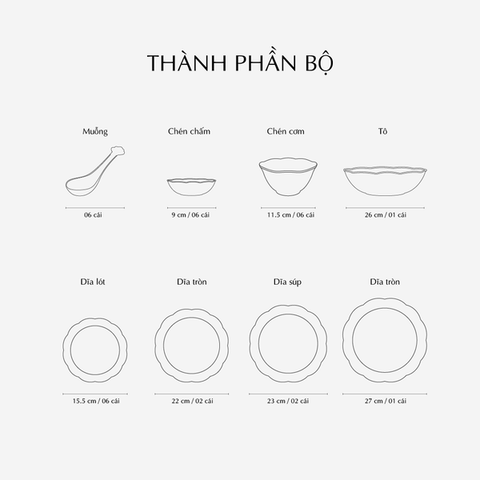 Bộ đồ ăn sứ Minh Long 30 sản phẩm - Đài Các IFP - Trang Trí Bạch Kim