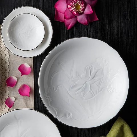 Bộ đồ ăn sứ Minh Long 32 sản phẩm - Sen IFP - Chỉ Bạch Kim