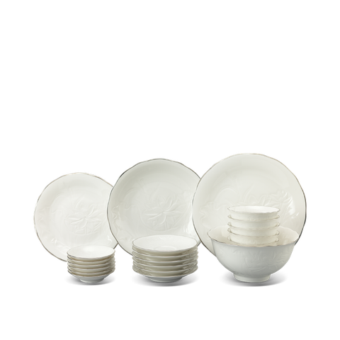 Bộ đồ ăn sứ Minh Long 32 sản phẩm - Sen IFP - Chỉ Bạch Kim