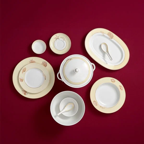 Bộ đồ ăn sứ Minh Long 6 người 25 sản phẩm - Camellia - Hương Biển kem