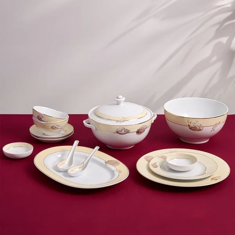 Bộ đồ ăn sứ Minh Long 6 người 25 sản phẩm - Camellia - Hương Biển kem